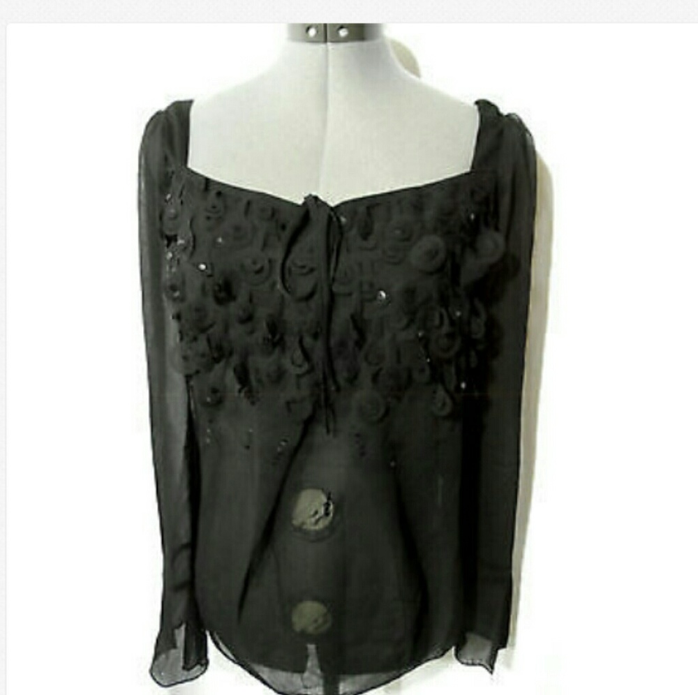 Nwt KAELYN-MAX Sequin Chiffon Blouse Top SM shirt Black or White square neck